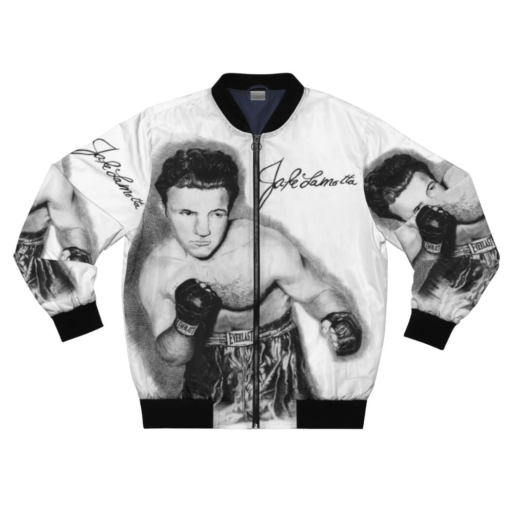 Raging Bull boxer bomber jacket in black and white sketch design