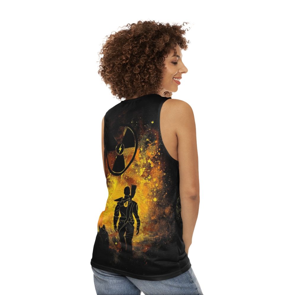 Fallout-inspired wasteland art unisex tank top - women back