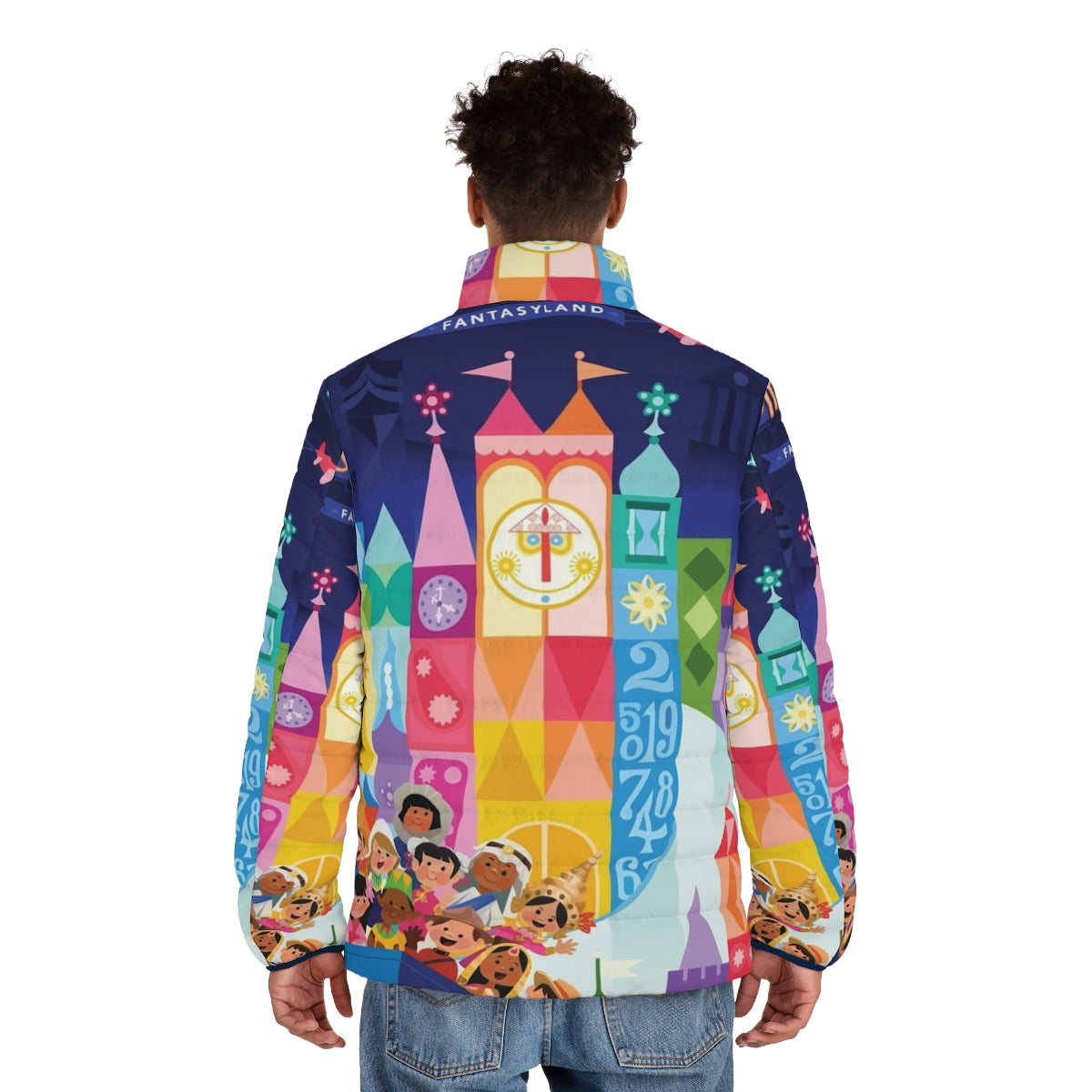 Small World Fantasyland Puffer Jacket with Whimsical Disney-inspired Design - men back