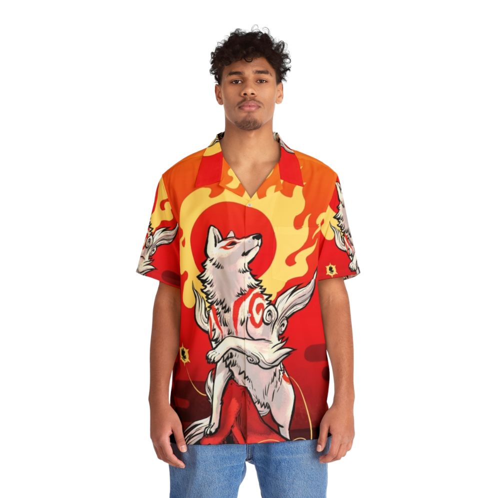 Amaterasu Sun Deity Hawaiian Shirt featuring Japanese mythology inspired design - Lifestyle