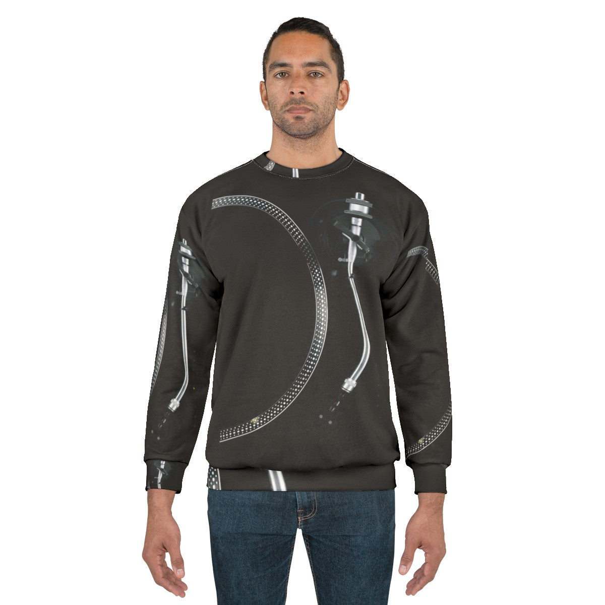 Turntable tone arm and platter music gear sweatshirt - men