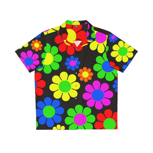 Colorful Retro Vintage Hawaiian Shirt with Hippy Flower Daisy Pattern