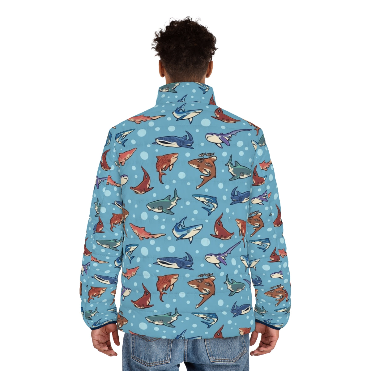 Sharks in the Light Blue Puffer Jacket - Stylish and Sustainable Outerwear - men back