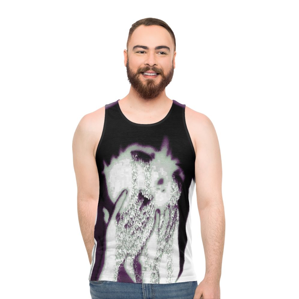 Anime-Inspired Glitch Art Pixel Tank Top - men