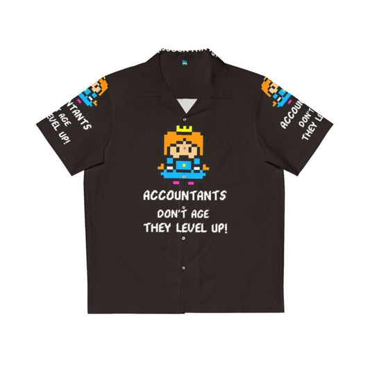 Accountant's Hawaiian shirt with 8-bit gaming and leveling up design