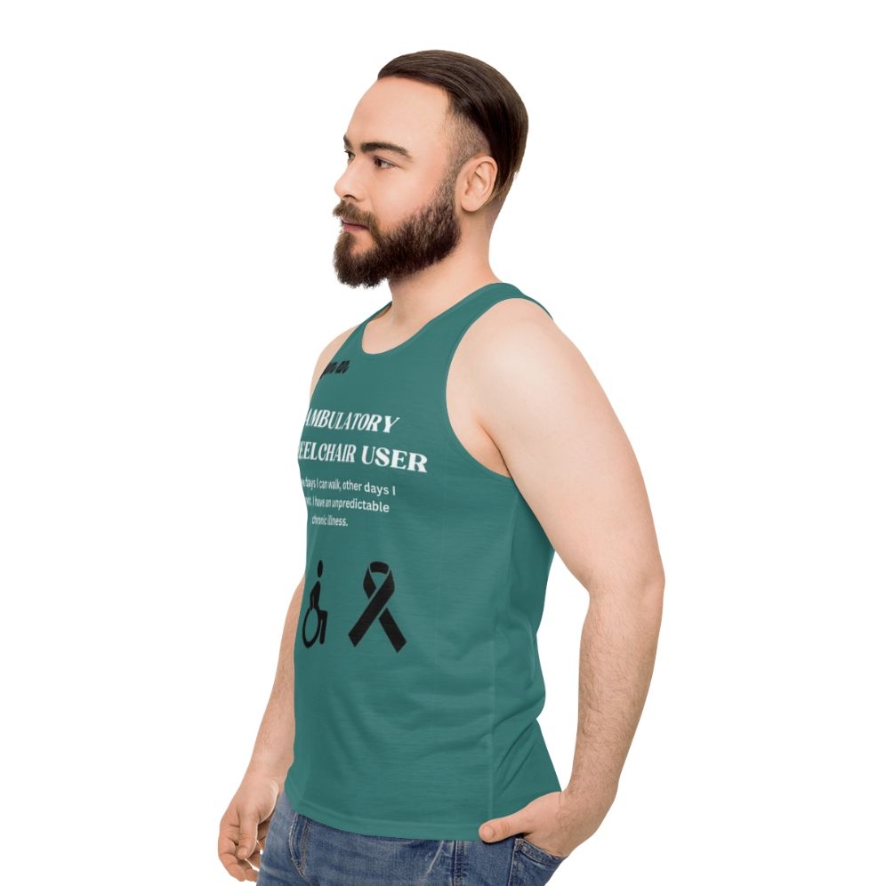 Disability awareness unisex tank top for ambulatory wheelchair users - men side