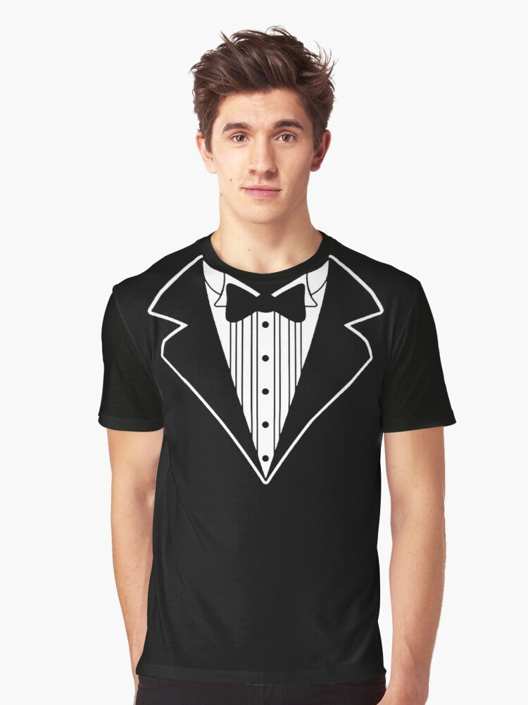 Fake tuxedo costume graphic t-shirt with a tie design - Men