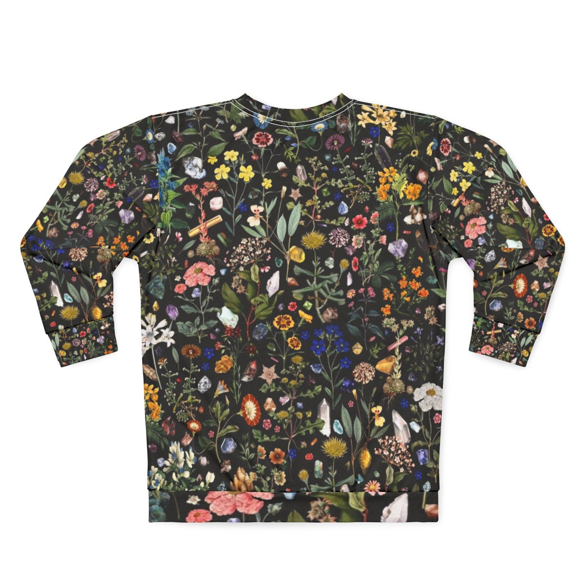 Healing Floral Botanical Sweatshirt with Colorful Nature-Inspired Digital Print - Back