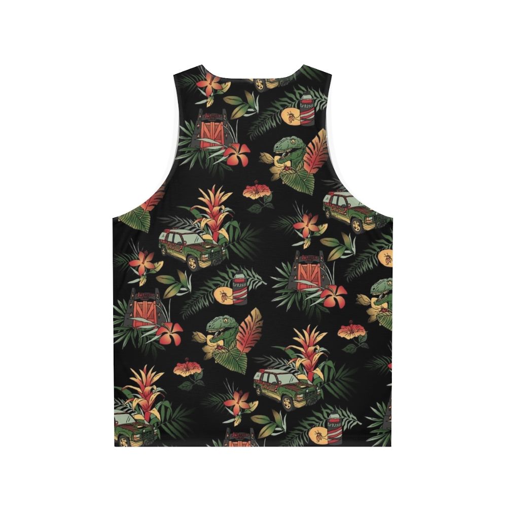 Vintage Jurassic Park inspired unisex tank top with floral dinosaur pattern - Back