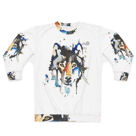 Watercolor wolf design on a sweatshirt