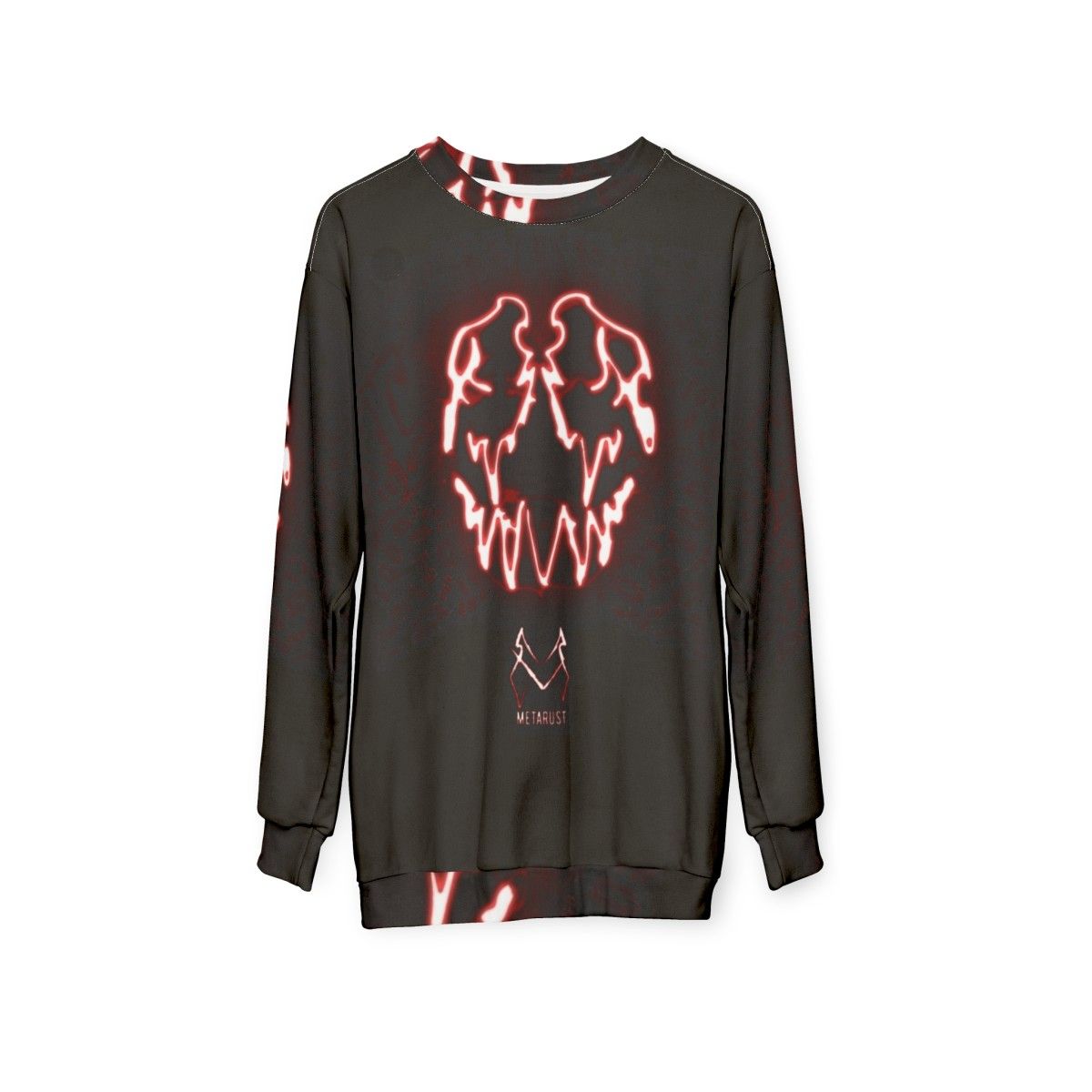 Metarust metal band sweatshirt with grunge design - hanging