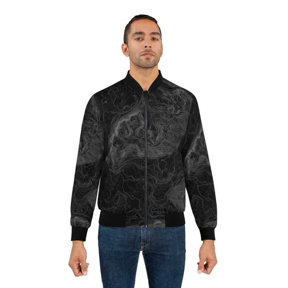 North Bend Topographical Map Bomber Jacket with Mountain and Hiking Iconography - Lifestyle