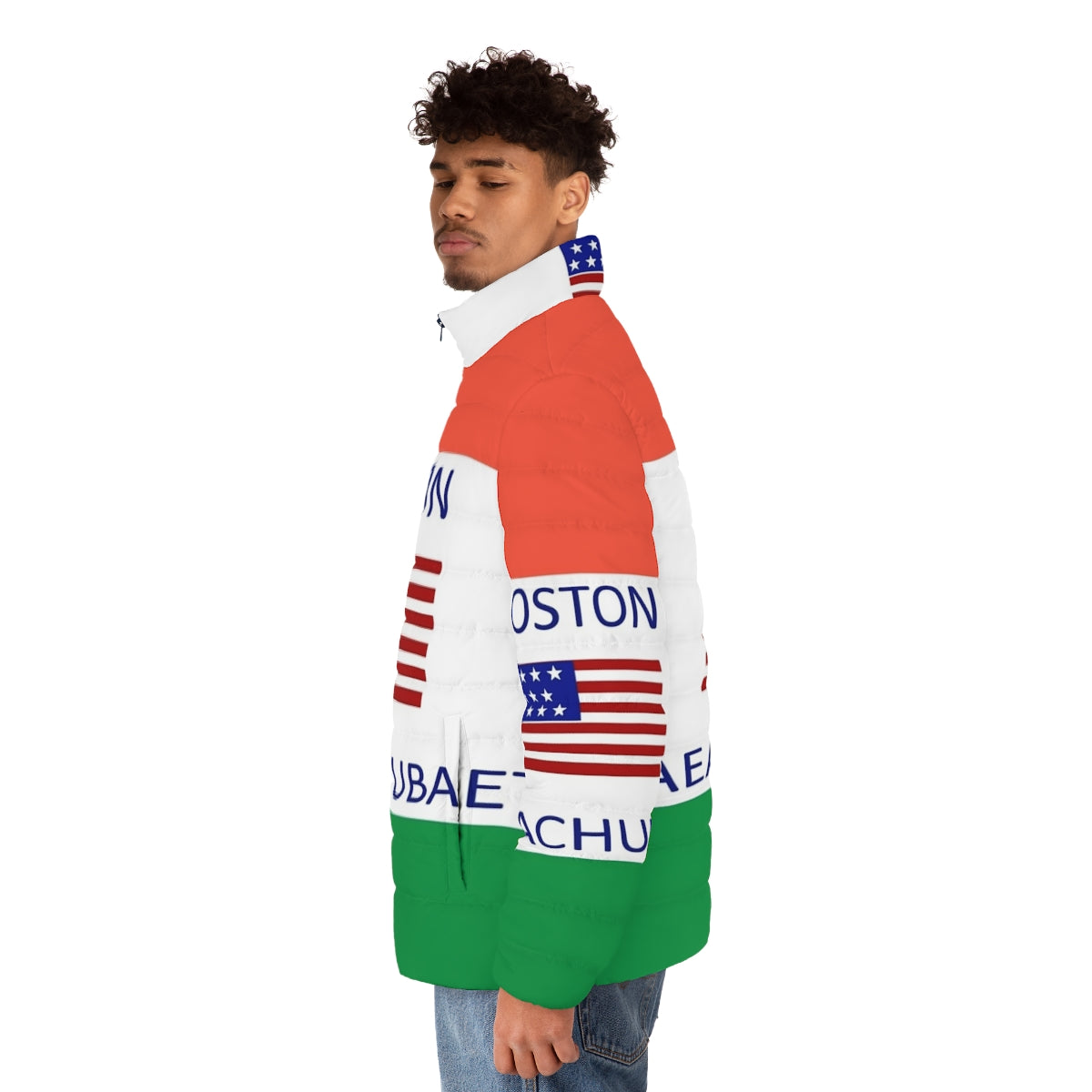 Boston Massachusetts meme puffer jacket - men side left