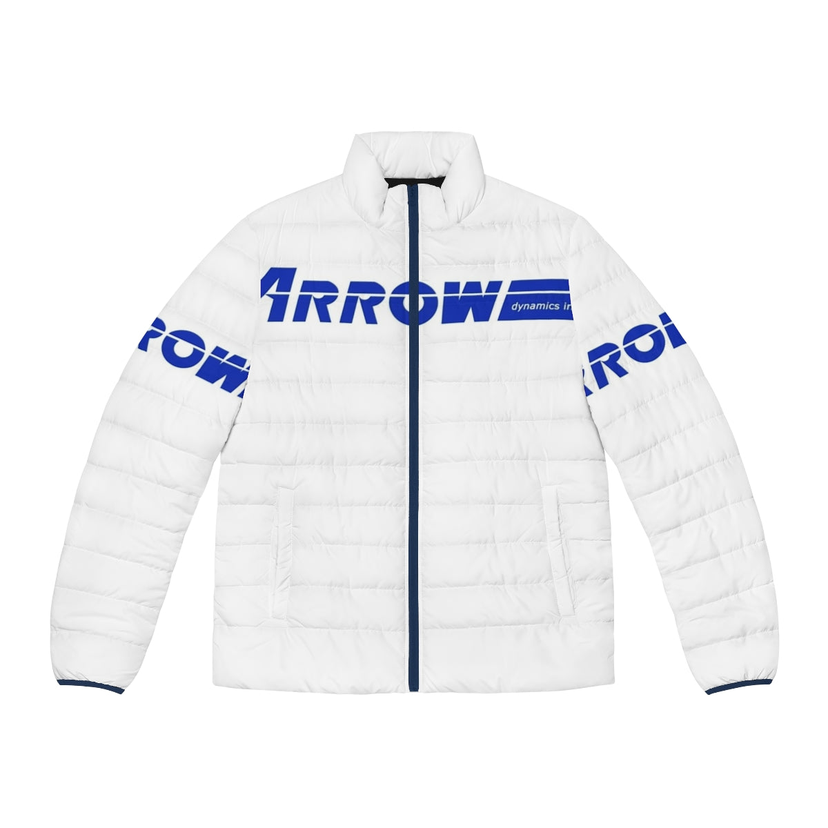 Retro blue puffer jacket with Arrow Dynamics legacy design