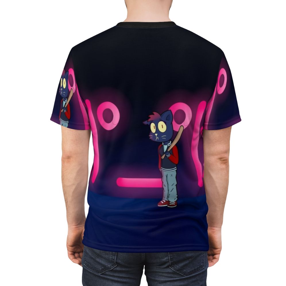 Supernatural fantasy t-shirt design featuring a lone digger character in a dark, gloomy caravan night scene - men back