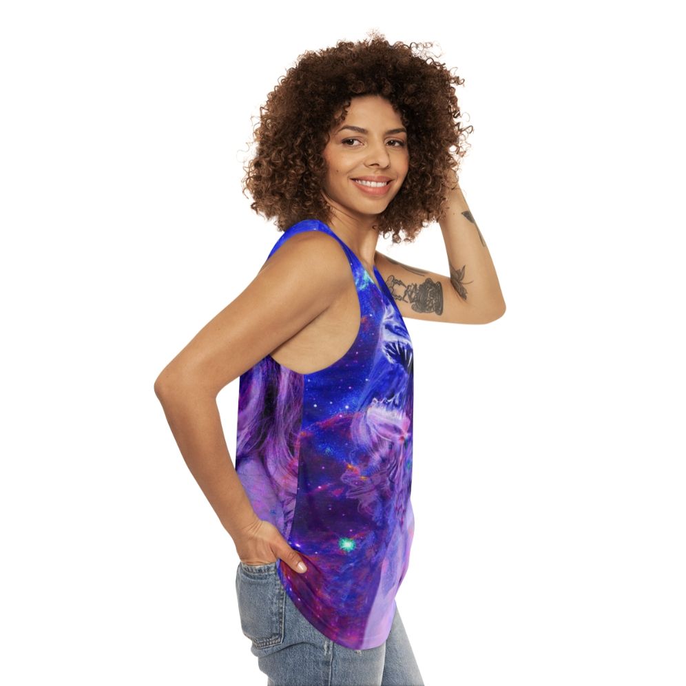 Unisex Ikaroa fantasy tank top with nature-inspired designs - women side