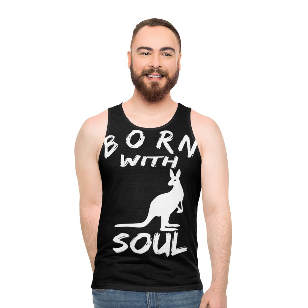 Unisex tank top with "Born With Kangaroo Soul" graphic - men