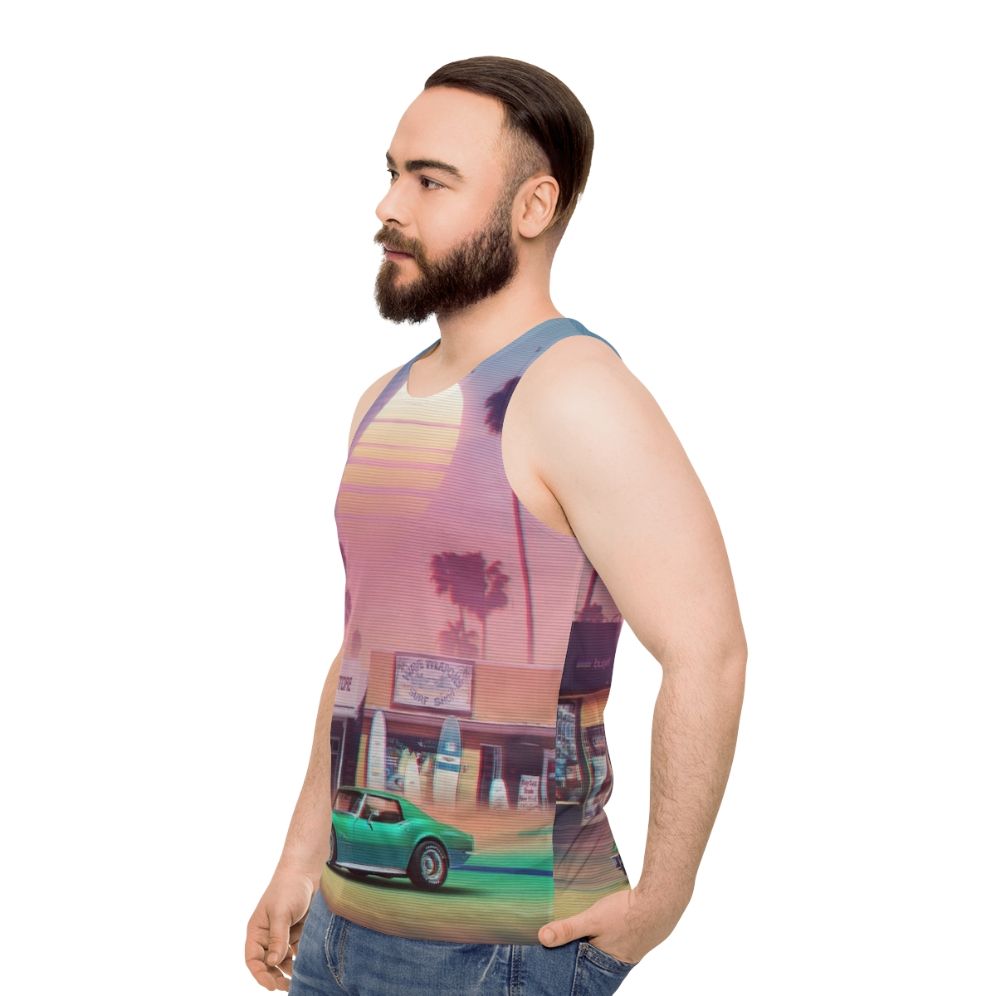 Retro Synthwave Sunset Drive Unisex Tank Top - men side