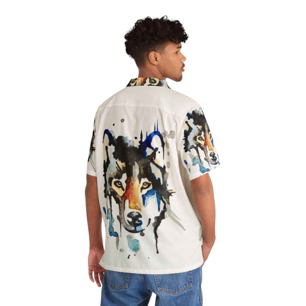 Watercolor Wolf Hawaiian Shirt - People Back