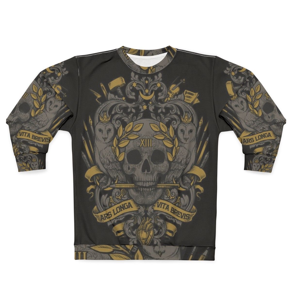 Ars Longa Vita Brevis Artists Sweatshirt with Heraldic Skull Motif