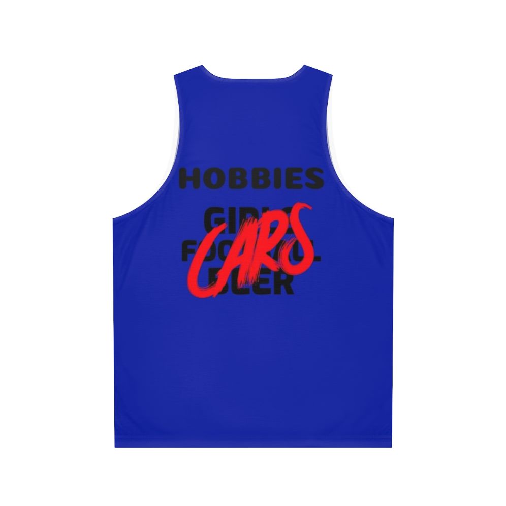 Unisex hobby tank top with car enthusiast and sports designs - Back