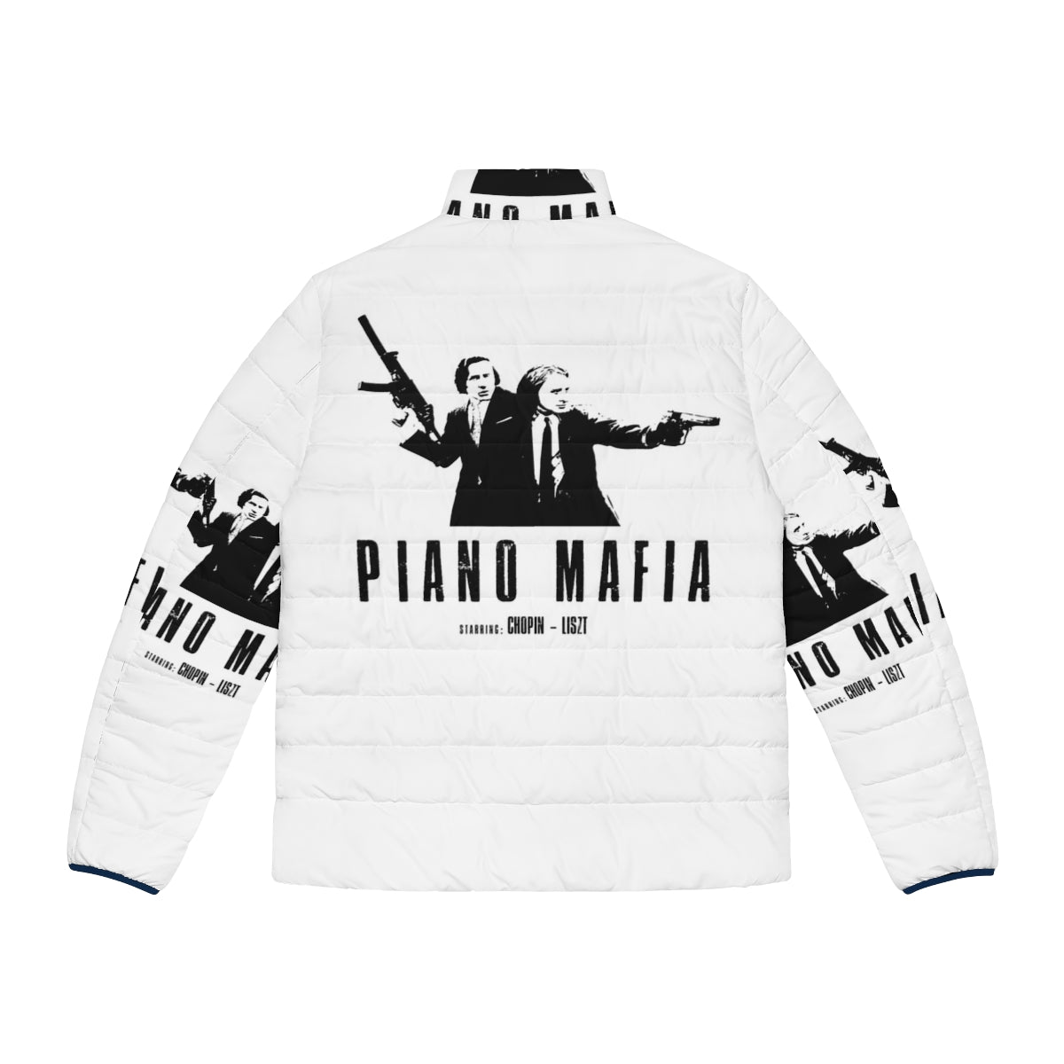 Puffer jacket featuring classical music motifs including Chopin and Liszt - Back