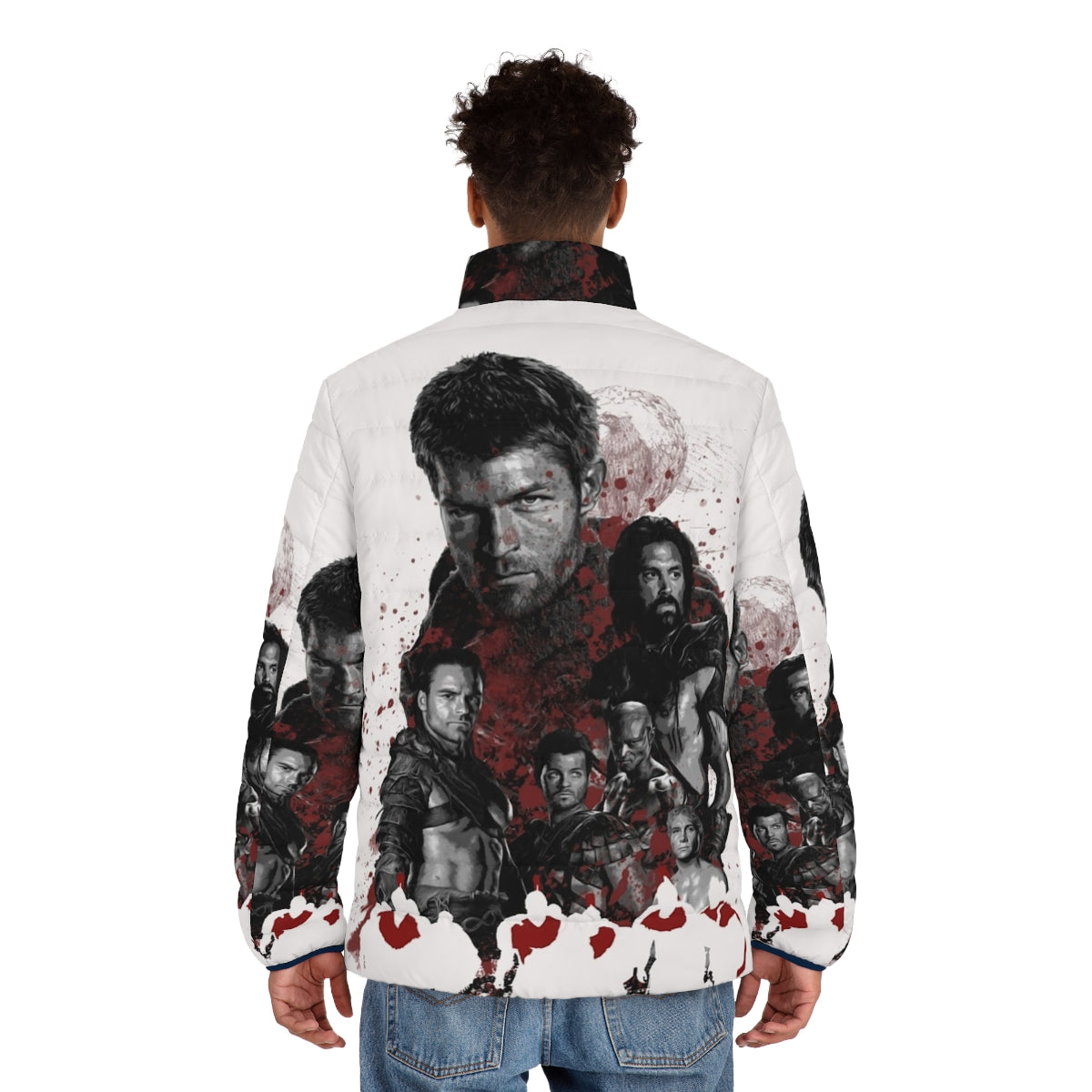 Spartacus and His Rebel Leaders Puffer Jacket featuring iconic characters from the Starz series - men back