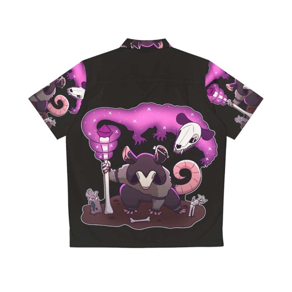 Necromancer Opossum Hawaiian Shirt with Spooky Skull and Bones - Back