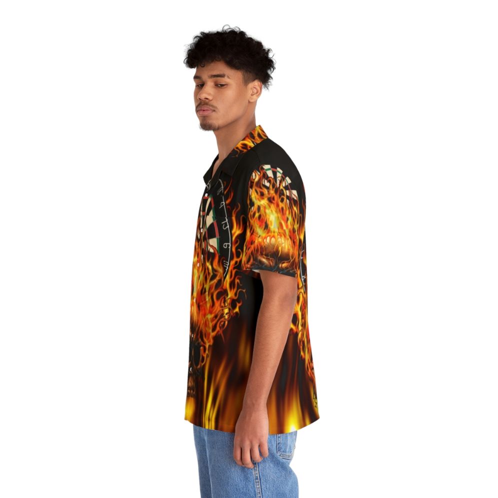 Flaming skull dartboard Hawaiian shirt with fire print and skull design - People Left