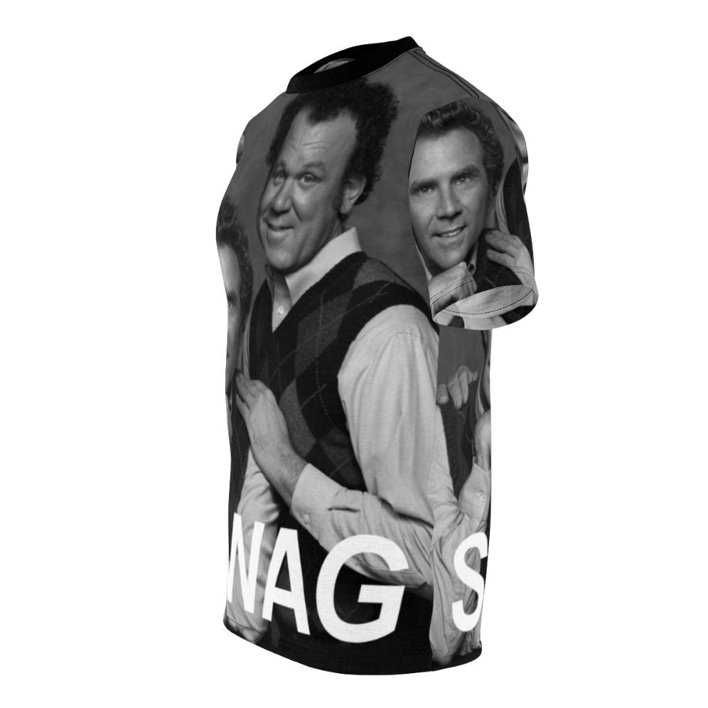 Humorous portrait graphic t-shirt inspired by the classic comedy film Step Brothers - men left