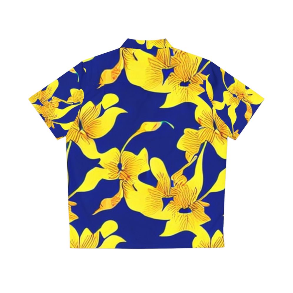 Blue Hawaiian shirt with abstract yellow floral pattern - Back