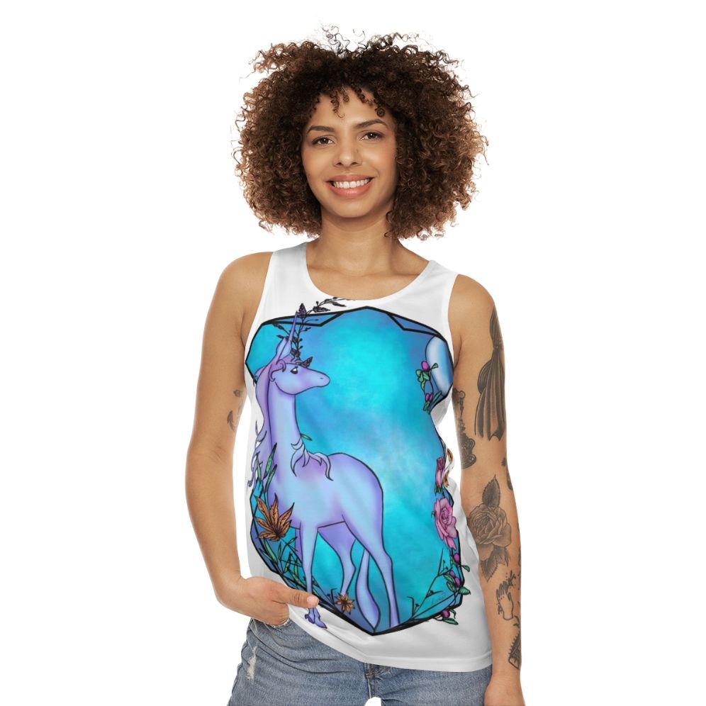 The Last Unicorn Unisex Tank Top with Watercolor Unicorn Design - women