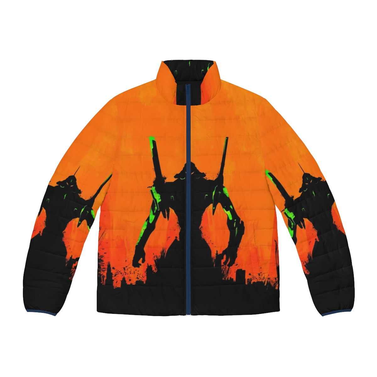 Evangelion puffer jacket with minimalist anime design