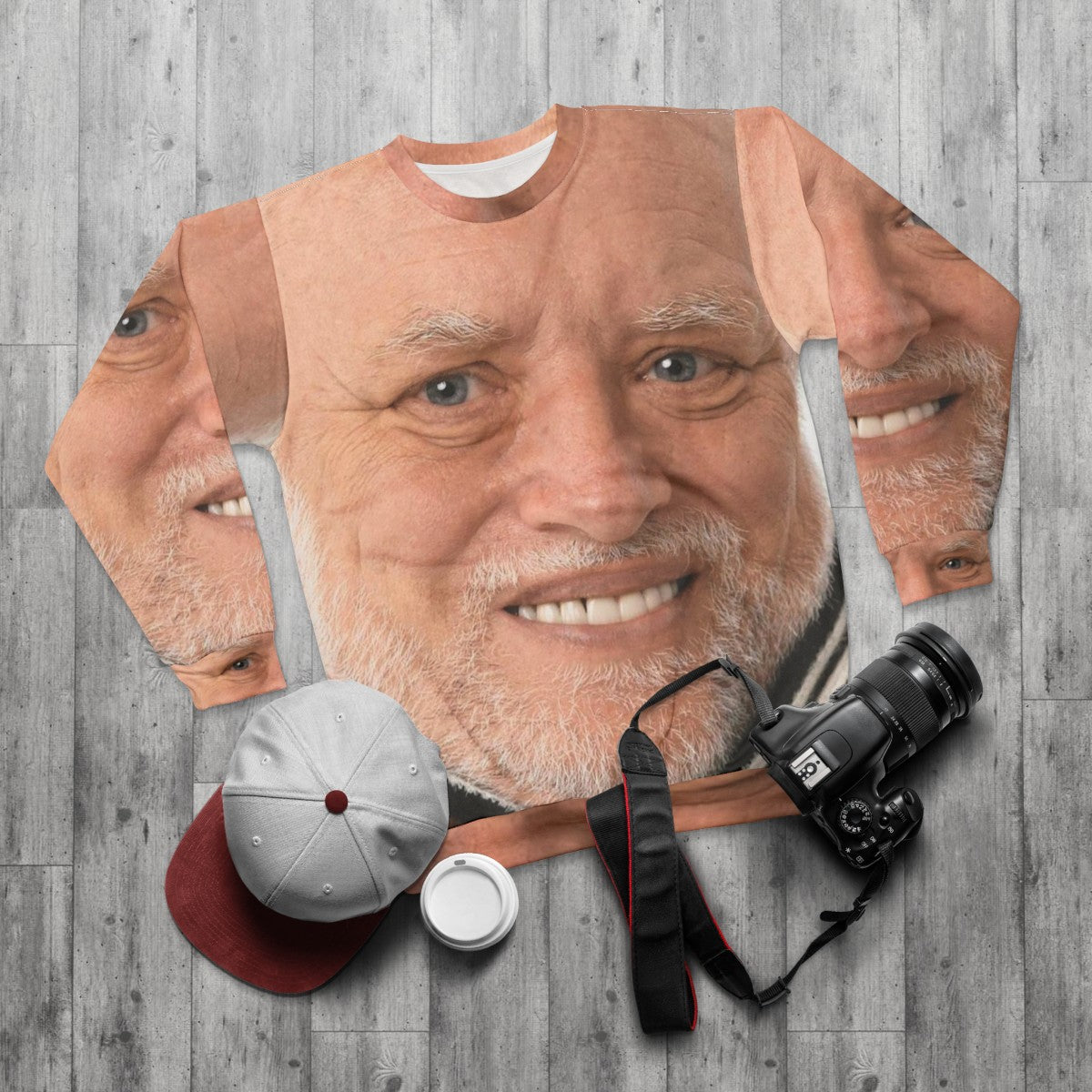 High Definition Hide The Pain Harold Meme Sweatshirt - flat lay