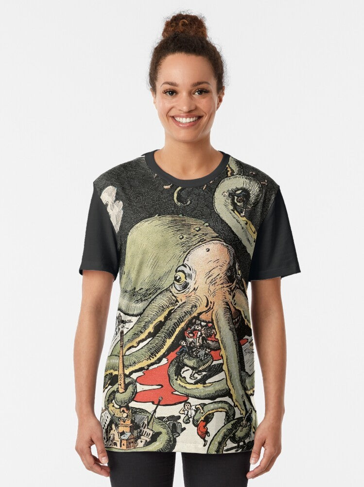 Creepy vintage-inspired graphic t-shirt featuring a Lovecraft-inspired horror design - Women