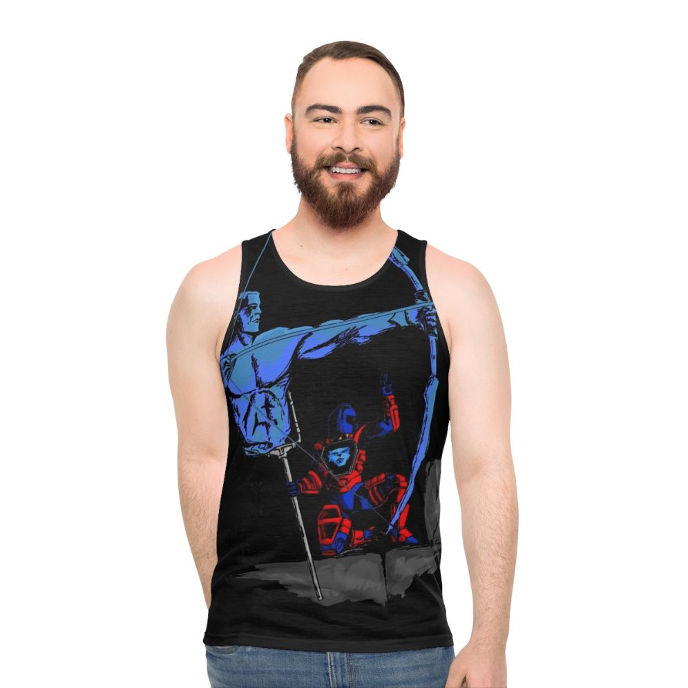 Retro unisex tank top with Cryotek-inspired 80s cartoon design - men