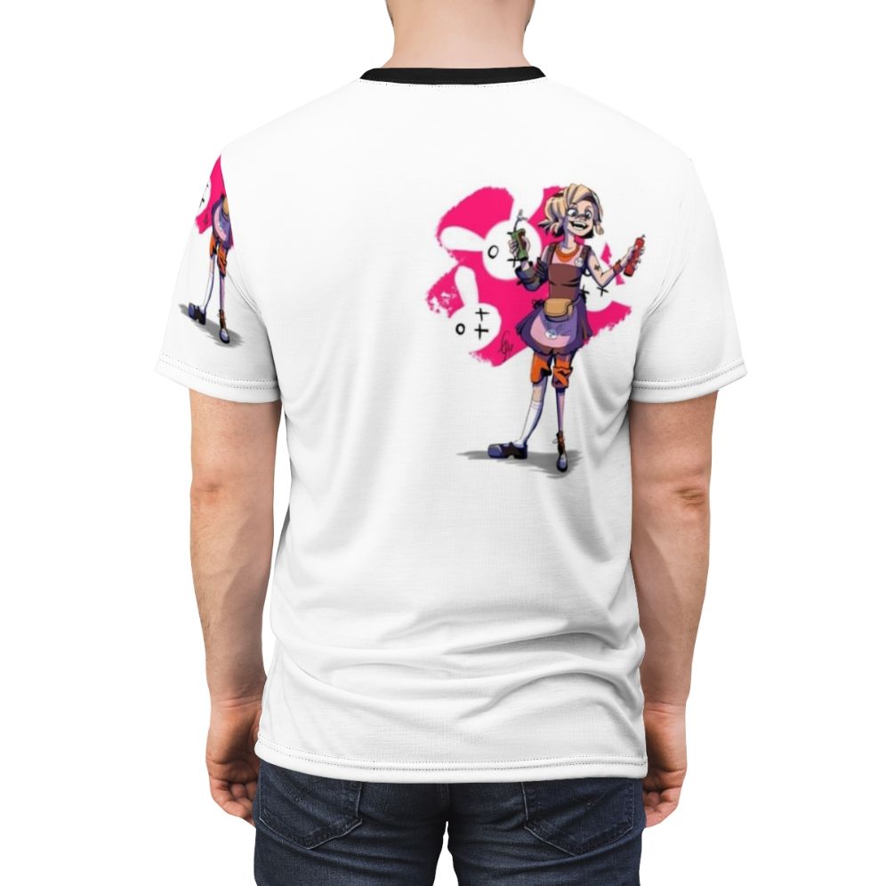 Borderlands 2 inspired graphic t-shirt featuring the character Tiny Tina in a cute and dangerous design - men back