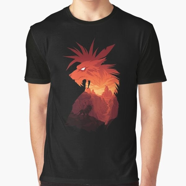 A black t-shirt with a graphic design featuring Final Fantasy's Red XIII character.