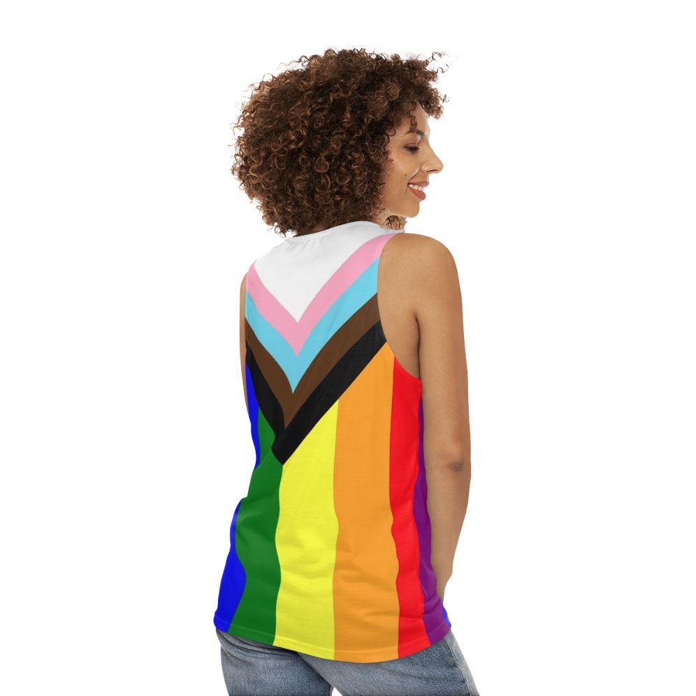 Unisex progress pride flag tank top - women back