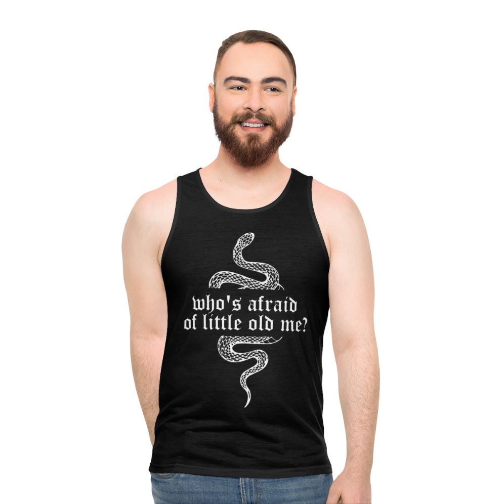 Unisex tank top with "Who's Afraid of Little Old Me" design - men