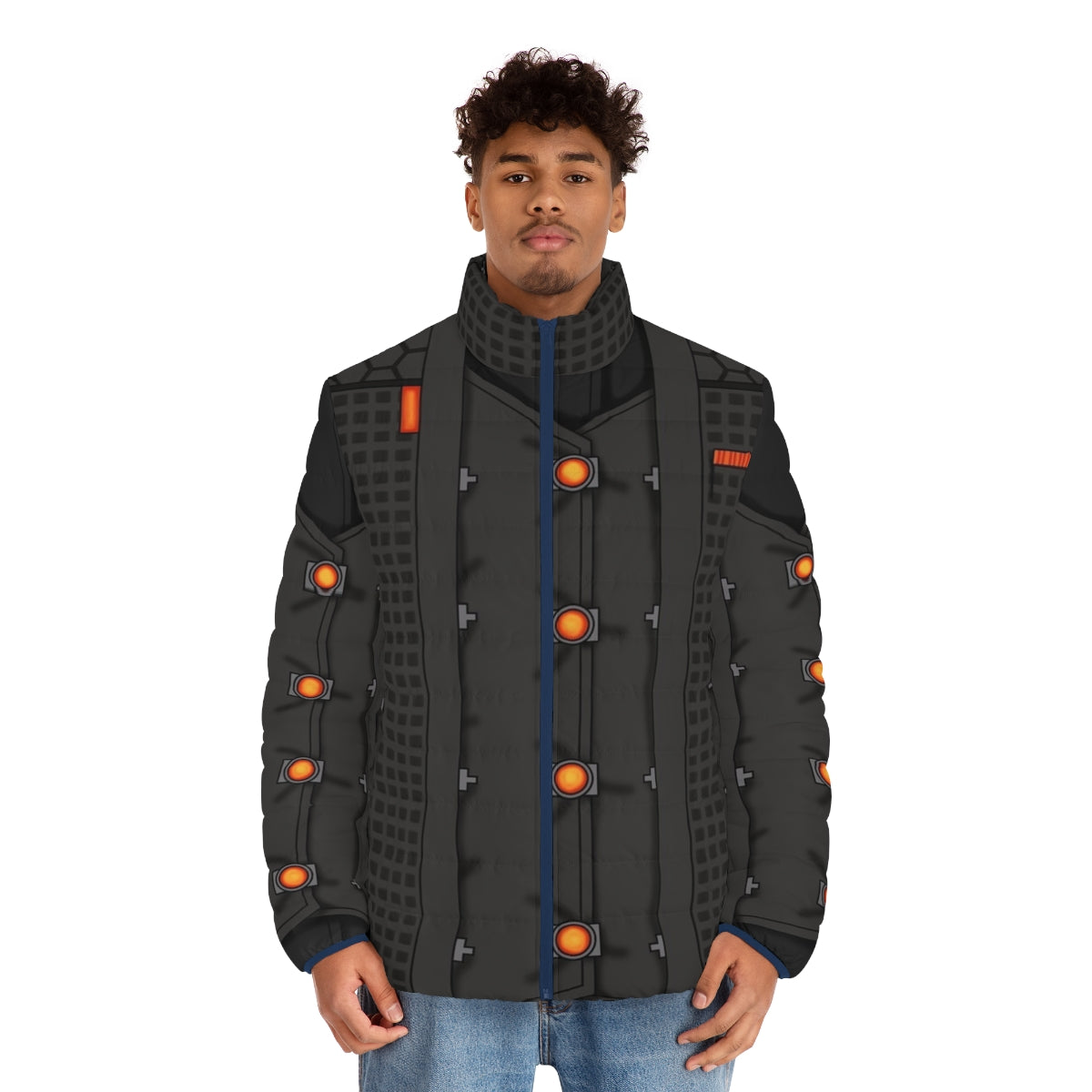 Rhys Graphic Tee Puffer Jacket with Borderlands Themed Hexagon Pattern - men front