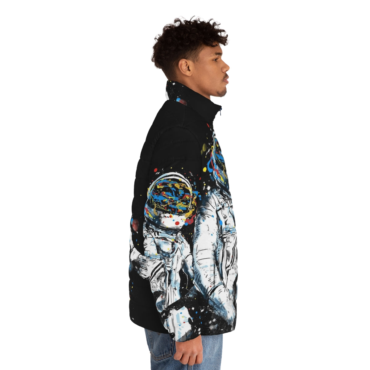 Space guitar puffer jacket with astronaut design - men side right