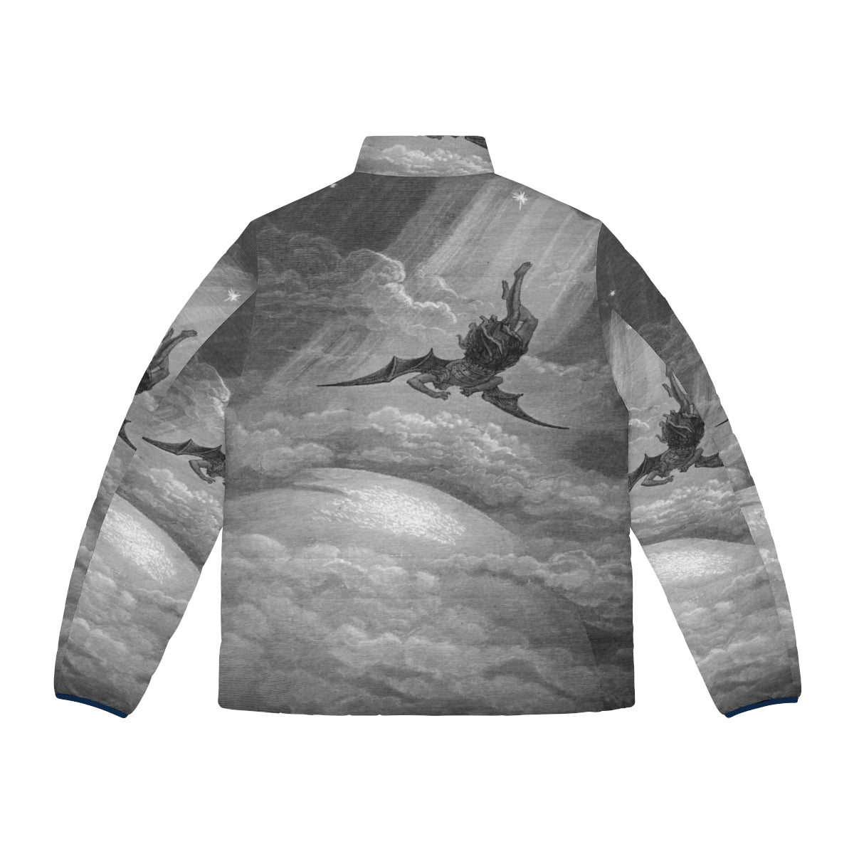 Puffer jacket featuring Gustave Dore's 'Satan Falls to Earth' woodcut artwork - Back