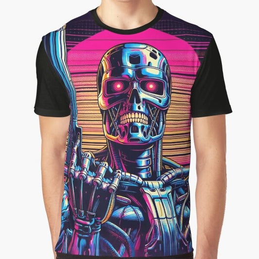 Synthwave Terminator Vector Graphic Design Printed on a T-Shirt