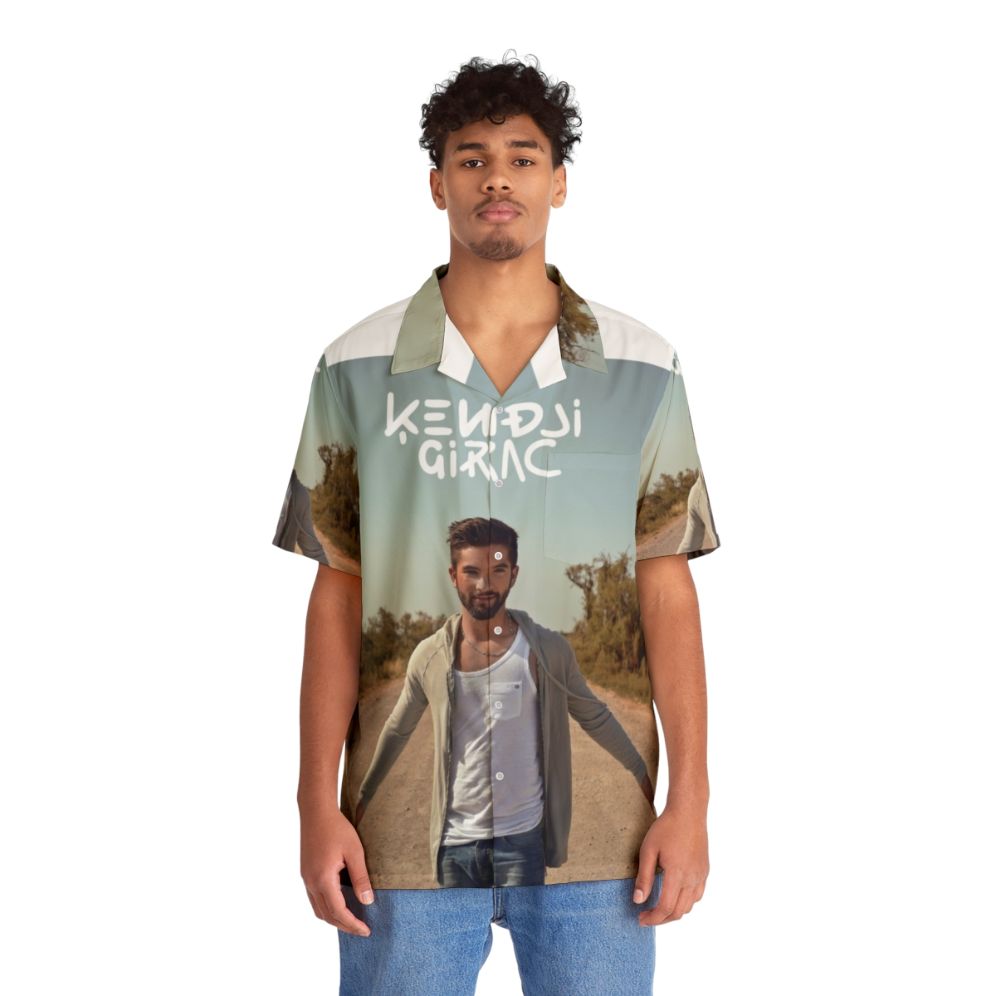 Kendji Girac wearing a tropical hawaiian shirt with gitano music album cover design - People Front