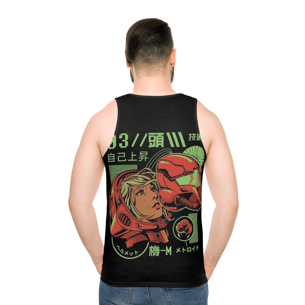 Retro gaming unisex tank top with Japanese robot design - men back