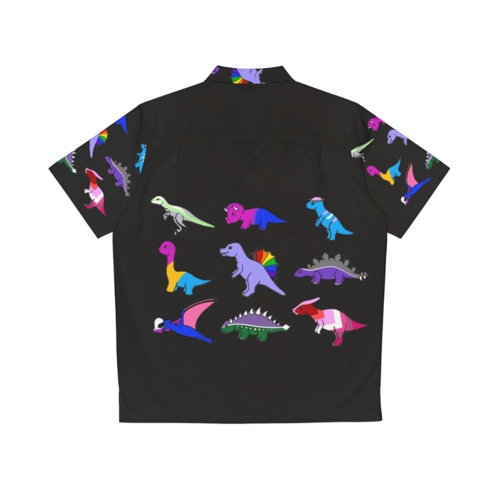 Pride Dinosaurs Hawaiian Shirt with Dinosaur and Rainbow Flag Design - Back