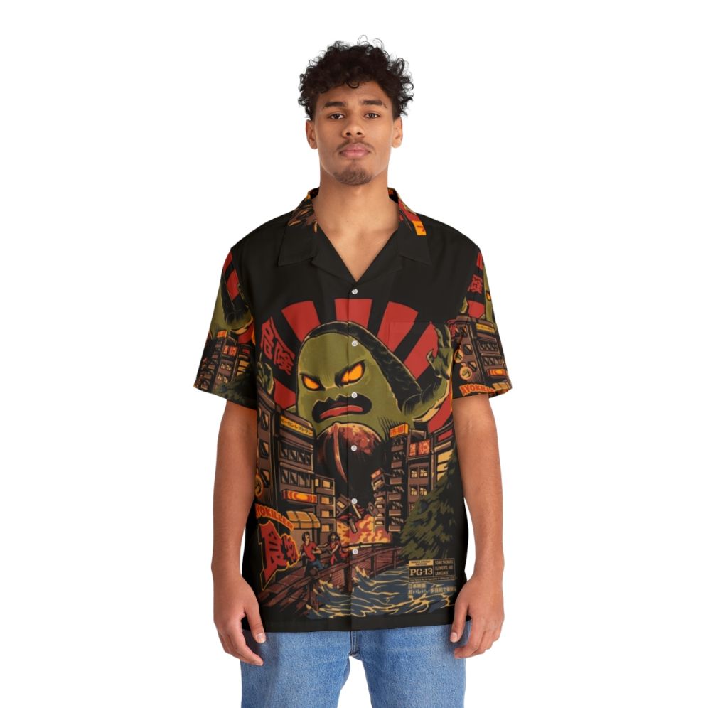 Avokiller Hawaiian Shirt with Avocado and Kaiju Monster Print - People Front