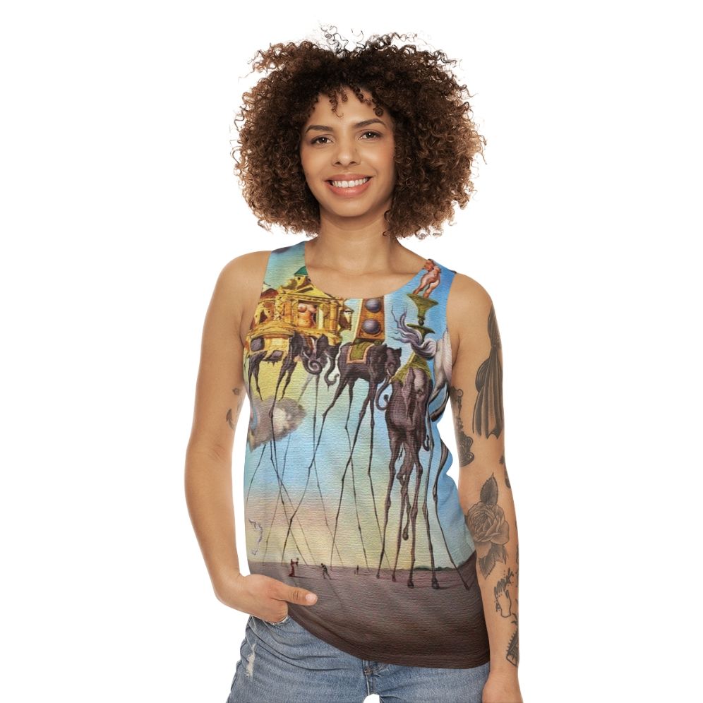 Unisex tank top with Salvador Dali's surrealist painting 'The Temptation of St. Anthony' - women