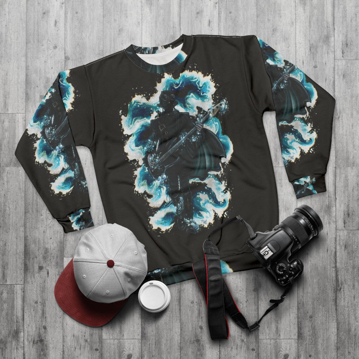 Rain Ghoul Sweatshirt with Ghost Band Design - flat lay